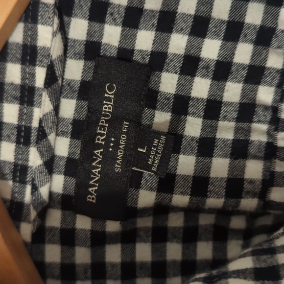 Banana Republic Soft Standard Fit Black & White Checked Plaid Flannel Large - Picture 3 of 6